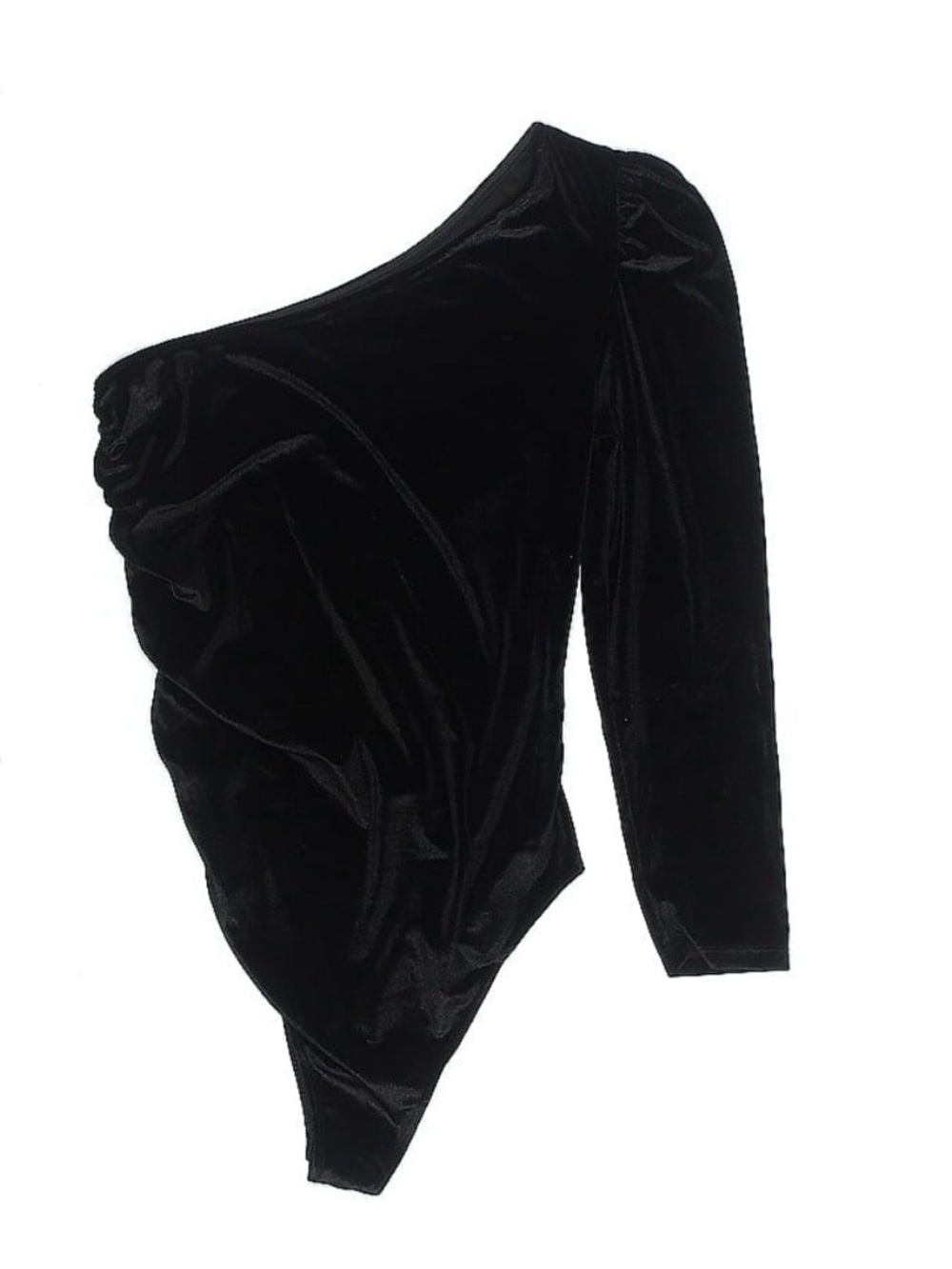 Asymmetrical One-Shoulder Velvet Bodysuit - Black